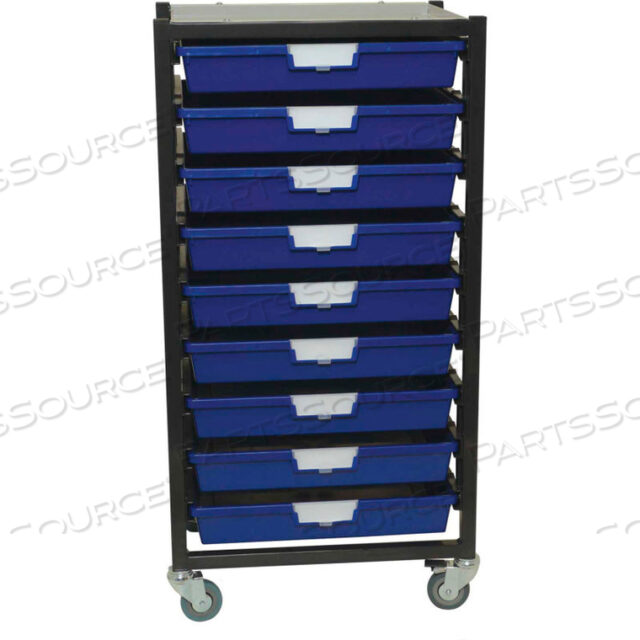 STORSYSTEM METAL TOTE CART - 9 EXTRA WIDE BLUE TOTES 21-7/8 X 17-7/8 X 40-3/4