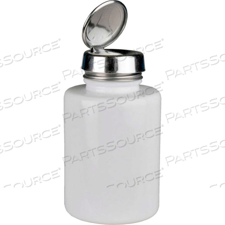 MENDA ROUND WHITE GLASS LIQUID DISPENSER WITH ONE-TOUCH PUMP, 6 OZ.