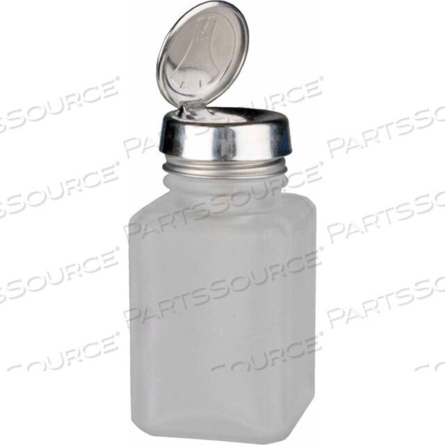 MENDA SQUARE CLEAR FROSTED LIQUID DISPENSER WITH PURE-TOUCH PUMP, 4 OZ.