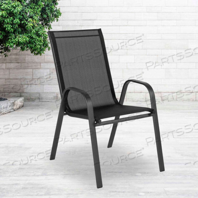 BRAZOS SERIES BLACK OUTDOOR STACK CHAIR WITH FLEX COMFORT MATERIAL, 1 PACK