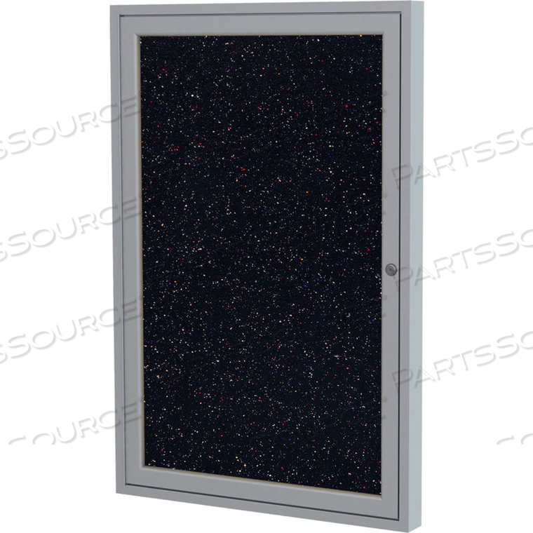 BULLETIN BOARD - 1 DOOR - CONFETTI RECYCLED RUBBER W/SILVER FRAME - 24 X 18