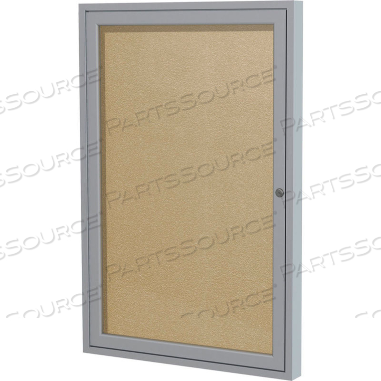 BULLETIN BOARD - 1 DOOR - CARAMEL VINYL W/SILVER FRAME - 24 X 18
