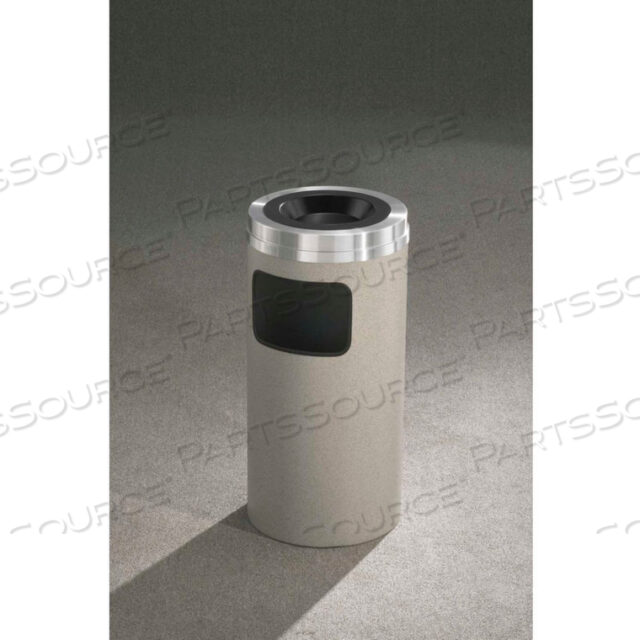 17 GALLON ASH/TRASH RECEPTACLE W/SAND COVER, SATIN BLACK/SATIN ALUMINUM LID