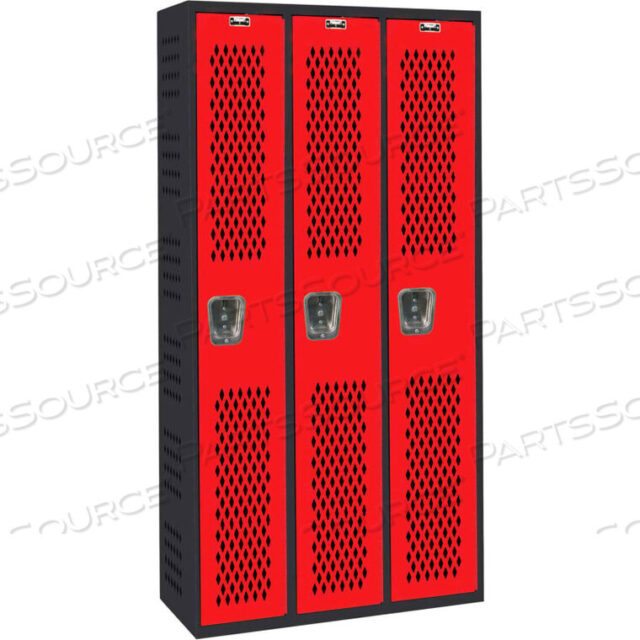 OEM#: AWA282-111MR3 DOOR GYM/PE VENTILATED LOCKER, 12WX18DX72H, BLACK/RED, ASSEMBLED by Hallowell