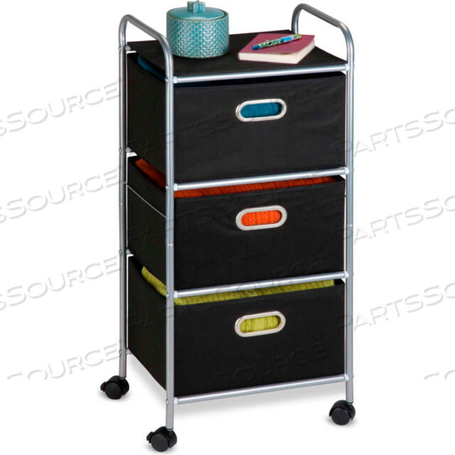 3-DRAWER ROLLING FABRIC CART, BLACK