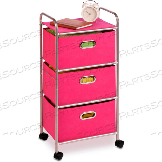 3-DRAWER ROLLING FABRIC CART, PINK