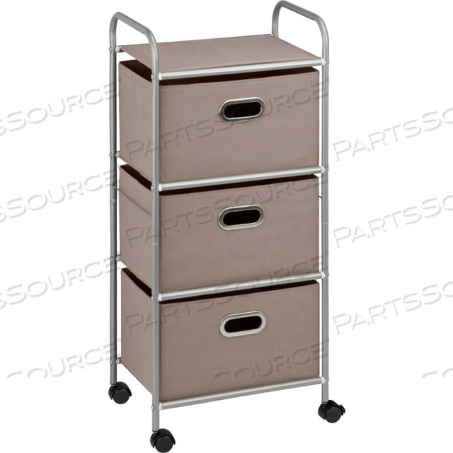 3-DRAWER ROLLING FABRIC CART, GRAY