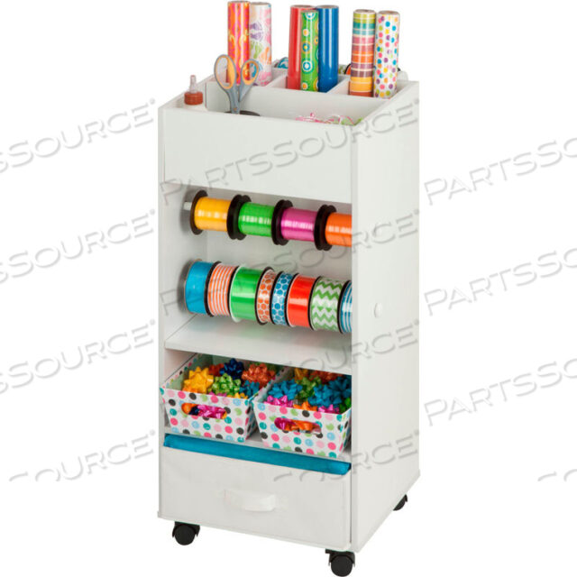 CRAFT STORAGE CART WITH FABRIC BIN - 16-5/8L X 17-3/4W X 33-7/8H - WHITE