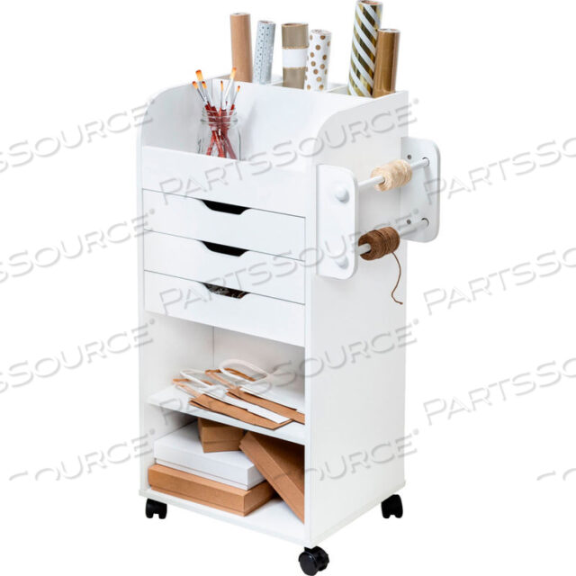 ROLLING CRAFT STORAGE CART - 3 DRAWER, 2 SHELF, 19-5/16 X 13-5/8 X 33-3/4 WHITE