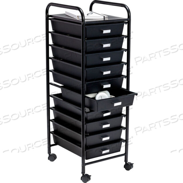 10-DRAWER ROLLING STORAGE & OFFICE CART, BLACK