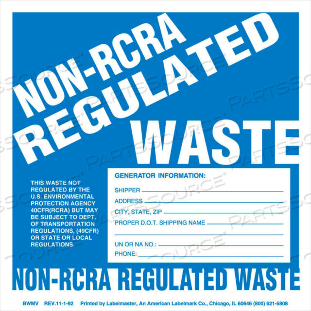OEM#: BWMVNON-RCRA REGULATED WASTE LABEL, STOCK PVC FREE, VINYL, 100/PACK by Labelmaster