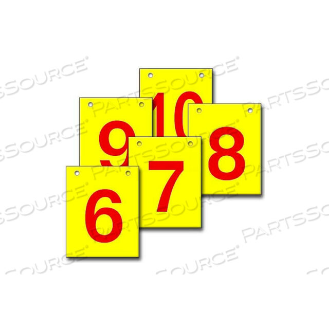 HANGING AISLE SIGN, VERTICAL, 1-SIDE, 6-10 RANGE, RD/YEL, 12L X 18H