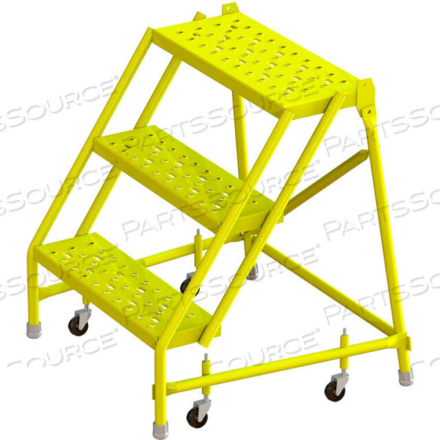 OEM#: KDSR003246-YPERFORATED 24W 3 STEP STEEL ROLLING LADDER, 10D TOP STEP by Tri-Arc