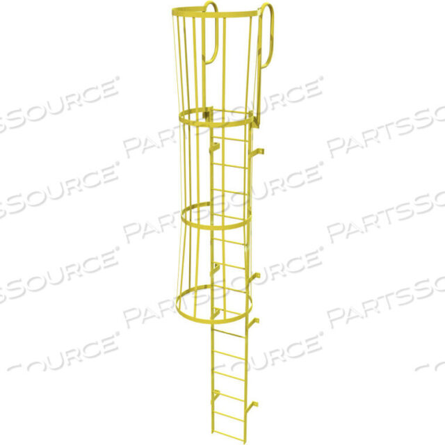 OEM#: WLFC1215-Y15 STEP STEEL CAGED WALK THROUGH FIXED ACCESS LADDER, YELLOW by Tri-Arc