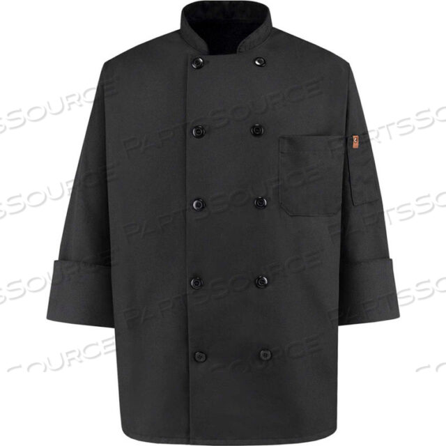 OEM#: 0425BKRGXXLCHEF DESIGNS 10 BUTTON-FRONT CHEF COAT, PEARL BUTTONS, BLACK, SPUN POLYESTER, 2XL by VF Imagewear, Inc.
