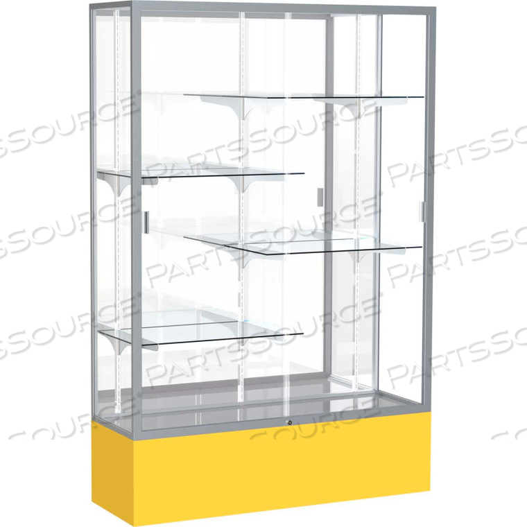 SPIRIT DISPLAY CASE GOLDEN ROD BASE, SATIN FRAME, MIRROR BACK 48W X 16D X 72H
