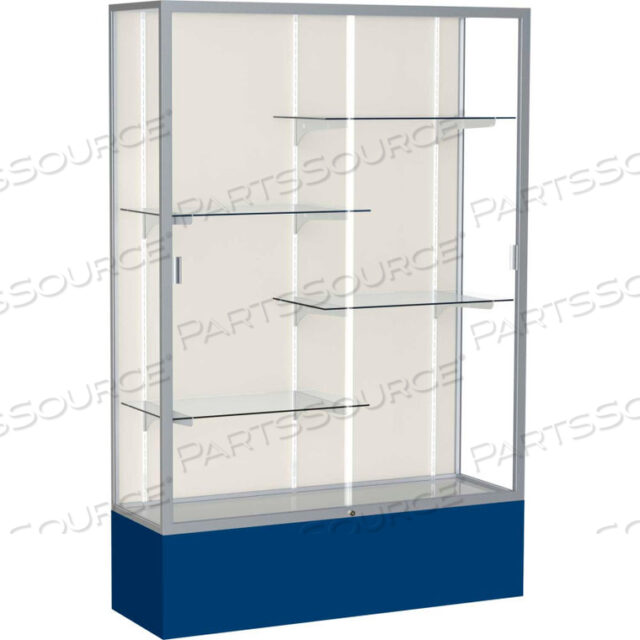 SPIRIT DISPLAY CASE NAVY BASE, SATIN FRAME, FABRIC BACK 48W X 16D X 72H