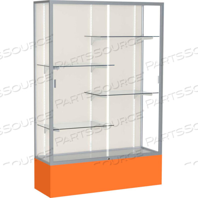 SPIRIT DISPLAY CASE ORANGE BASE, SATIN FRAME, FABRIC BACK 48W X 16D X 72H