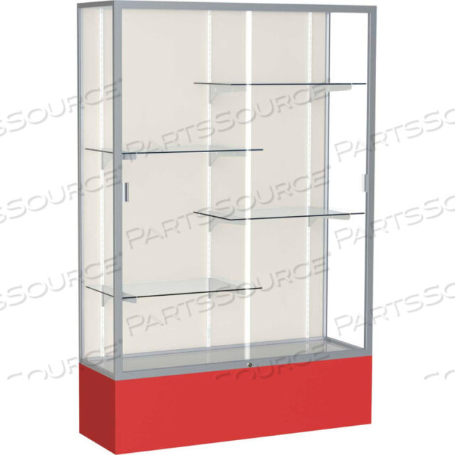 SPIRIT DISPLAY CASE RED BASE, SATIN FRAME, FABRIC BACK 48W X 16D X 72H