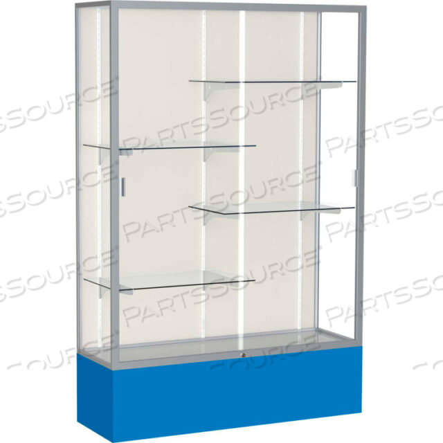 SPIRIT DISPLAY CASE ROYAL BLUE BASE, SATIN FRAME, FABRIC BACK 48W X 16D X 72H