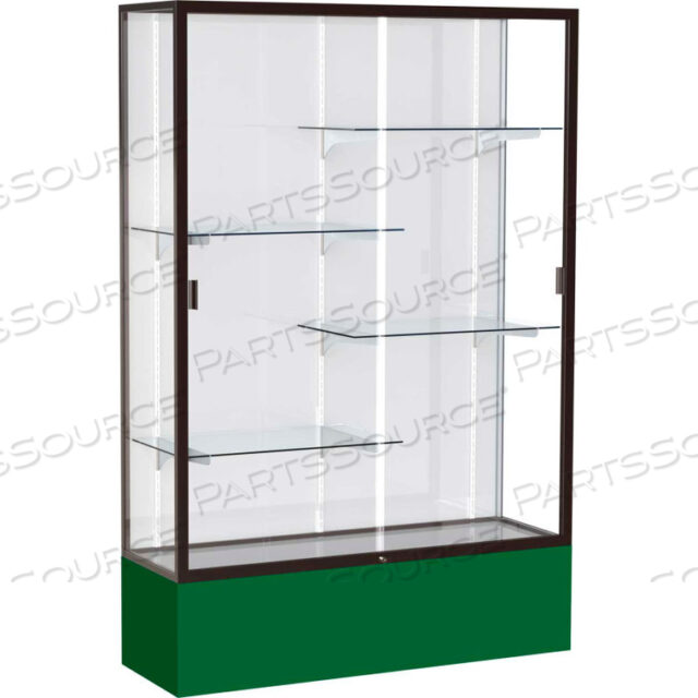 SPIRIT DISPLAY CASE FOREST GREEN BASE, BRONZE FRAME, WHITE BACK 48W X 16D X 72H