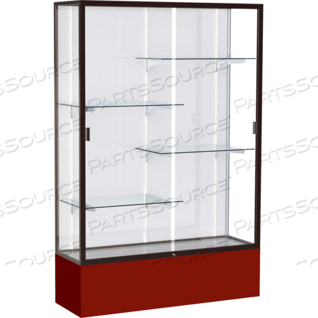 SPIRIT DISPLAY CASE MAROON BASE, BRONZE FRAME, WHITE BACK 48W X 16D X 72H