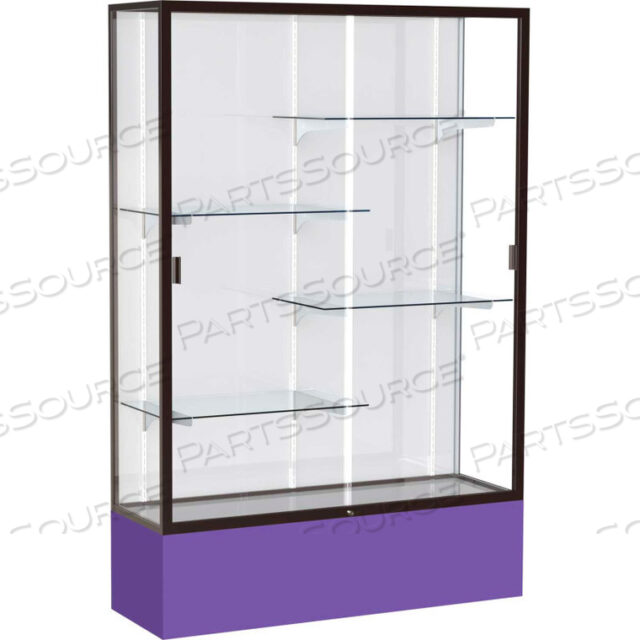 SPIRIT DISPLAY CASE PURPLE BASE, BRONZE FRAME, WHITE BACK 48W X 16D X 72H