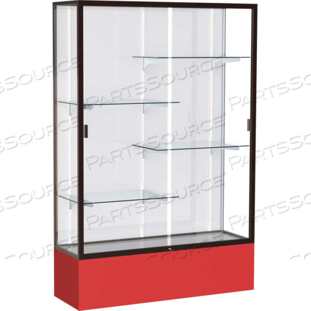 SPIRIT DISPLAY CASE RED BASE, BRONZE FRAME, WHITE BACK 48W X 16D X 72H