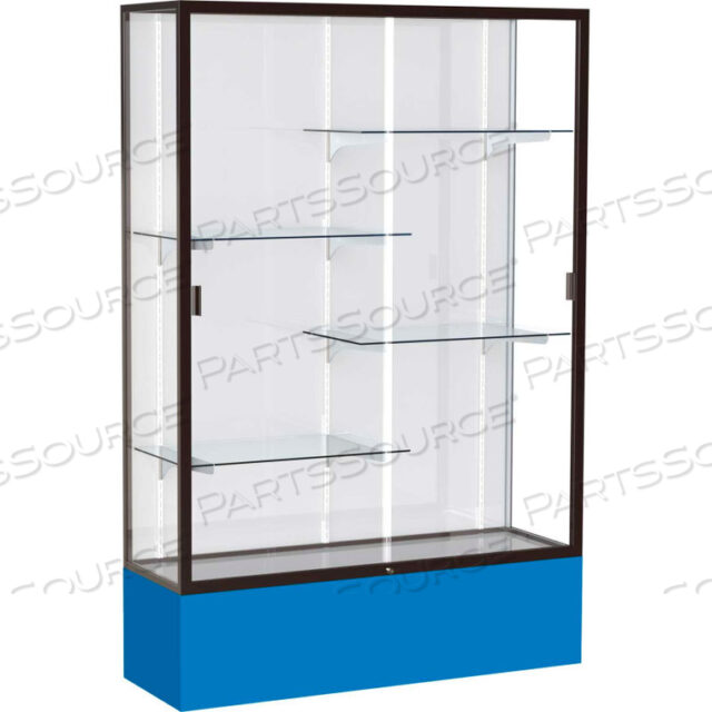 SPIRIT DISPLAY CASE ROYAL BLUE BASE, BRONZE FRAME, WHITE BACK 48W X 16D X 72H