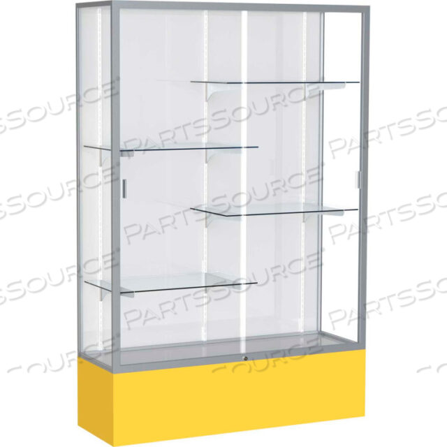 SPIRIT DISPLAY CASE GOLDEN ROD BASE, SATIN FRAME, WHITE BACK 48W X 16D X 72H