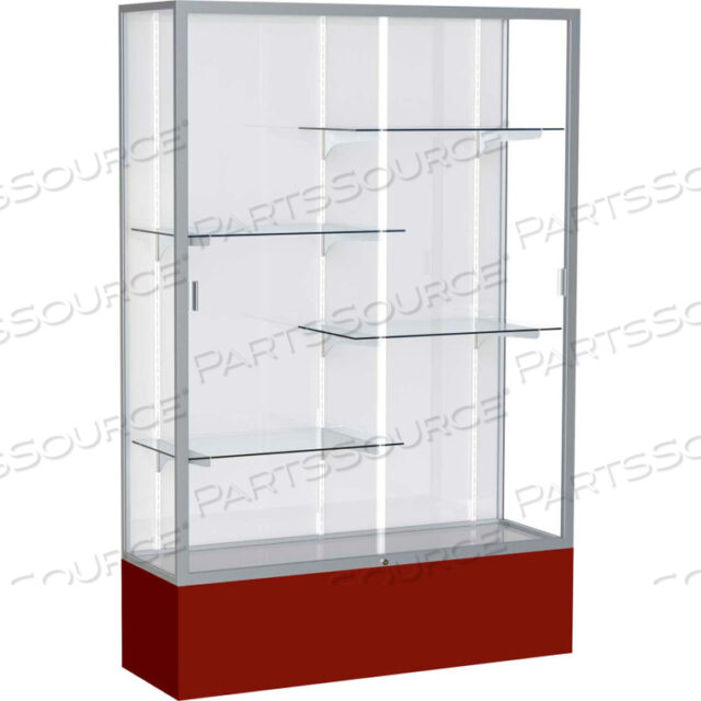 SPIRIT DISPLAY CASE MAROON BASE, SATIN FRAME, WHITE BACK 48W X 16D X 72H