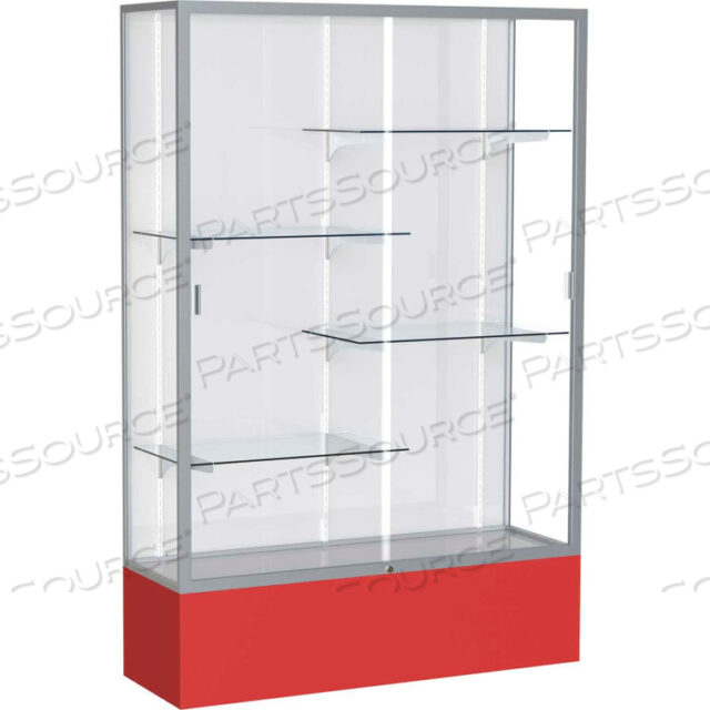 SPIRIT DISPLAY CASE RED BASE, SATIN FRAME, WHITE BACK 48W X 16D X 72H