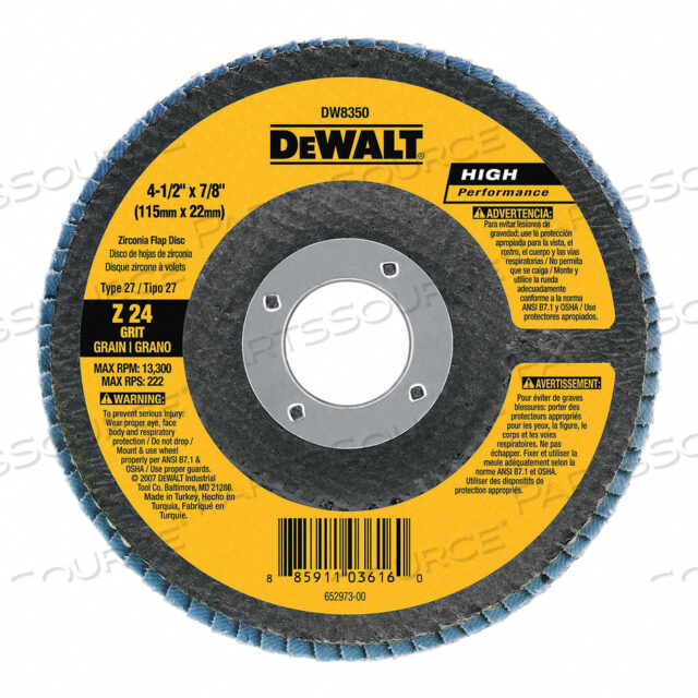FLAP DISC TYPE 27 4-1/2 X 5/8-11 40 GRIT ZIRCONIA