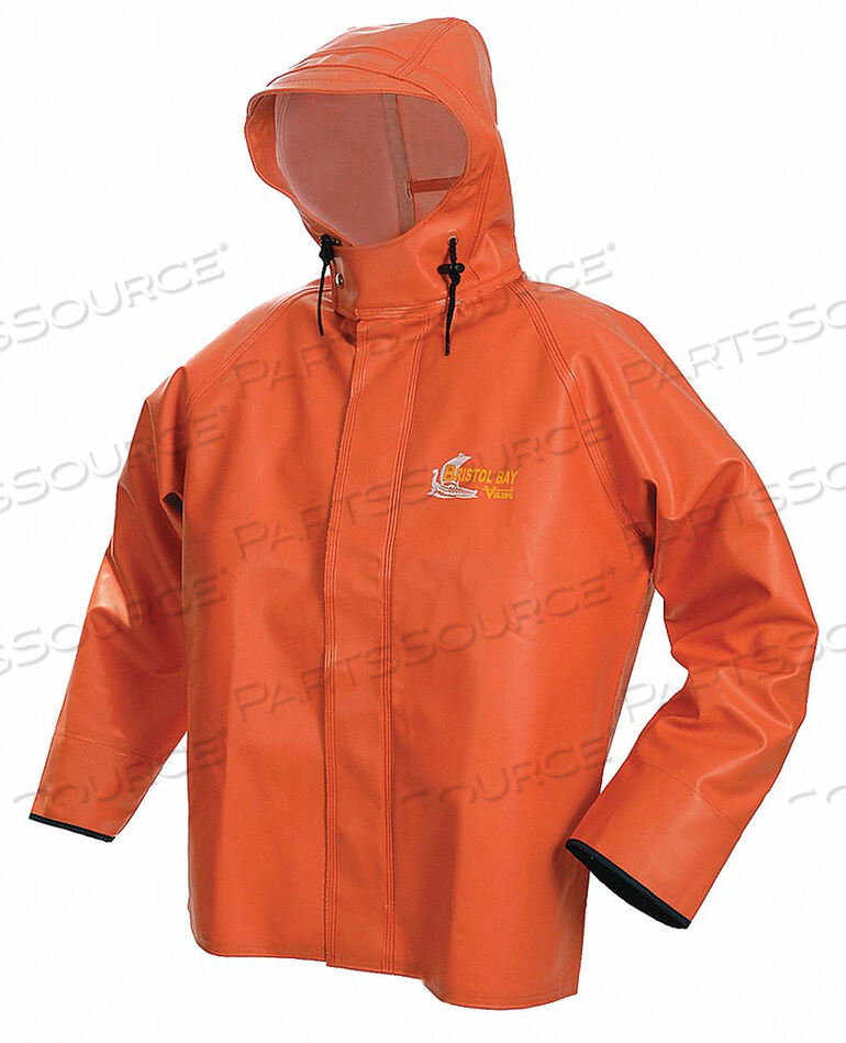 OEM#: 8125J-XLG5389 RAIN JACKET W/HOOD 0.75MM PVC ORANGE XL by Viking