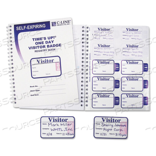 OEM#: 97009TIMES UP SELF-EXPIRING VISITOR BADGES WITH REGISTRY LOG, 3 X 2, WHITE, 150 BADGES/BOX by C-Line