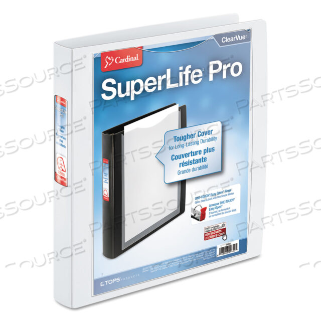SUPERLIFE PRO EASY OPEN CLEARVUE LOCKING SLANT-D RING BINDER, 3 RINGS, 1 CAPACITY, 11 X 8.5, WHITE