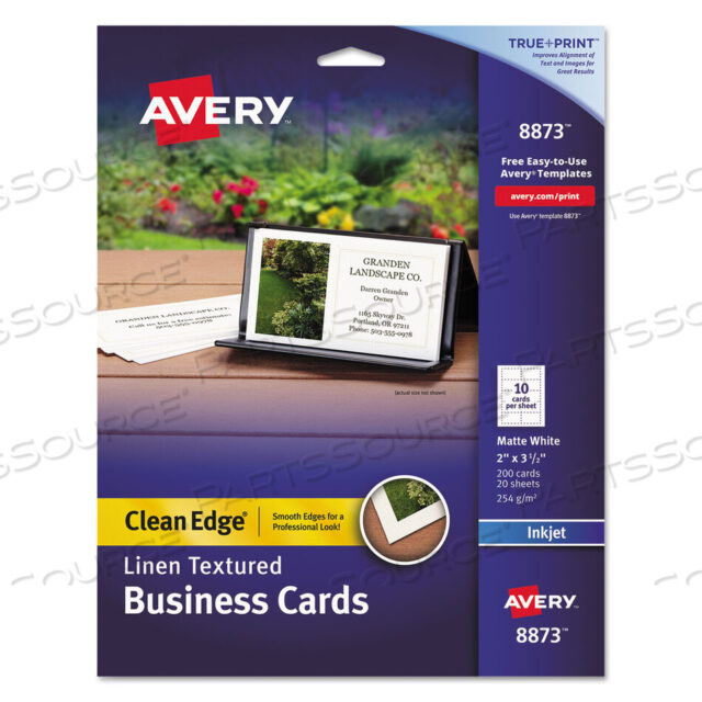 OEM#: 08873LINEN TEXTURE TRUE PRINT BUSINESS CARDS, INKJET, 2 X 3.5, WHITE, 200 CARDS, 10 CARDS/SHEET, 20 SHEETS/PACK by Avery
