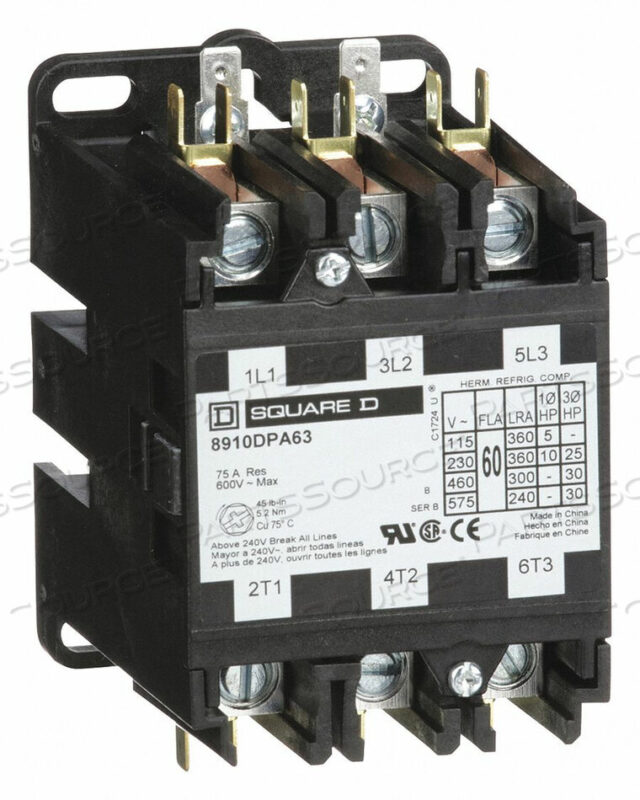 OEM#: 8910DPA63V09H2644 DEFINIT PRPOSE CNTACTR 208/240VAC 60A 3P by Square D