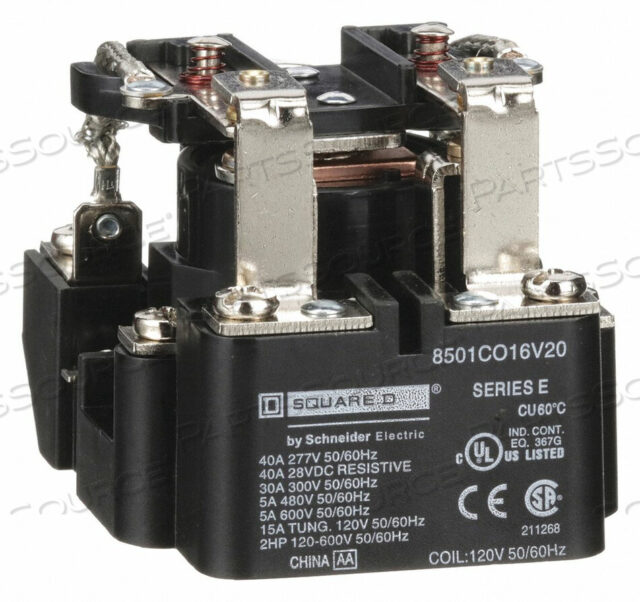 OEM#: 8501CO16V20H8137 OPEN POWER RELAY 8 PIN 120VAC DPDT by Square D