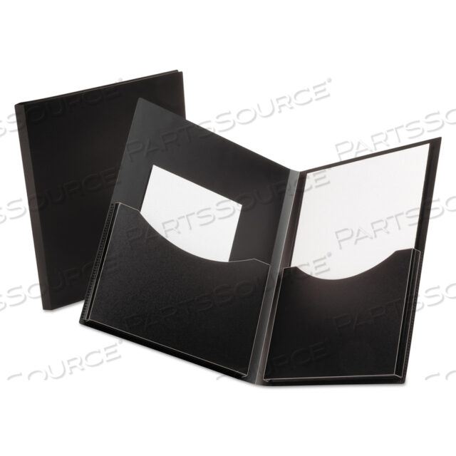 POLY DOUBLE STUFF GUSSETED 2-POCKET FOLDER, 200-SHEET CAPACITY, 11 X 8.5, BLACK
