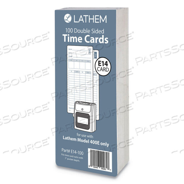 OEM#: E14-100TIME CLOCK CARDS FOR LATHEM TIME 400E, TWO SIDES, 3 X 7, 100/PACK by Lathem Time