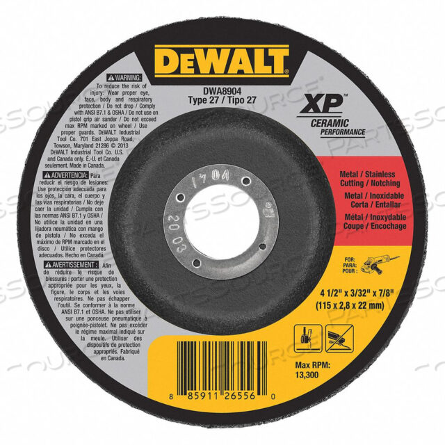CUT-OFF WHEEL 3/32 IN.TH 4-1/2 IN DIA