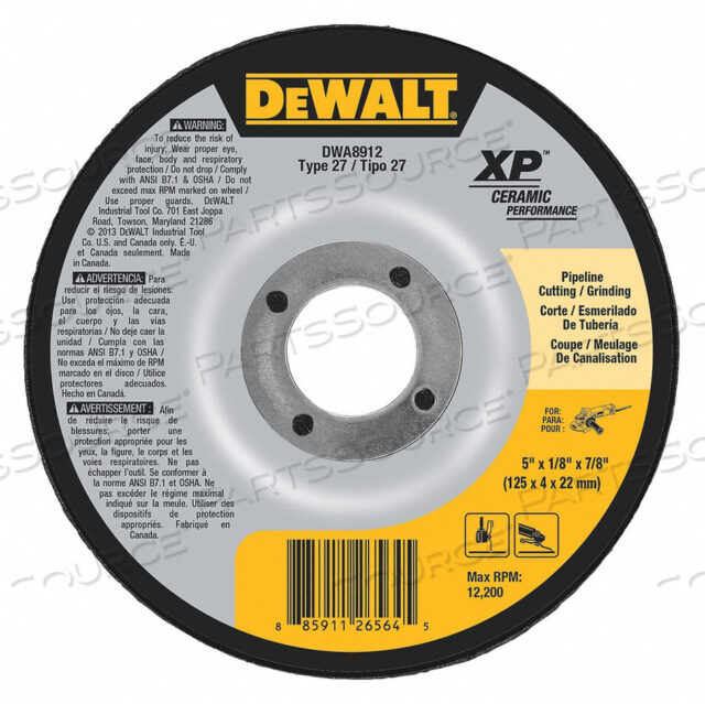 CUT-OFF WHEEL 12200 RPM 5 DIA. TYPE 27