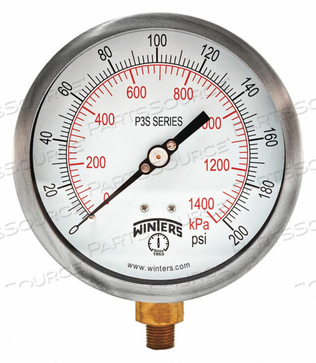 OEM#: P3S6013-MAXI45PRESSURE GAUGE 4-1/2 DIAL SIZE BLACK by Winters Instruments