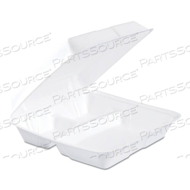 OEM#: 95HT3RFOAM HINGED LID CONTAINERS, 3-COMPARTMENT, 9.25 X 9.5 X 3, WHITE, 200/CARTON by Dart Container Corporation