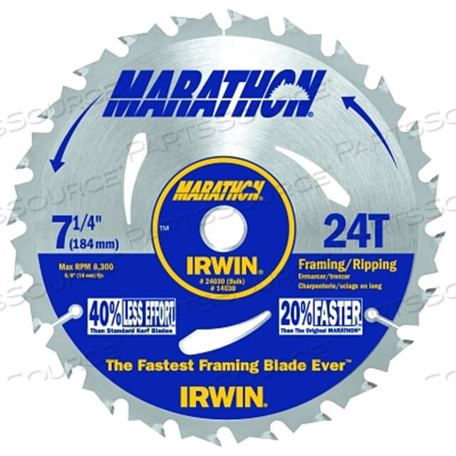 OEM#: 24030MARATHON PORTABLE CORDED CIRCULAR SAW BLADE, 7-1/4 IN DIA, 24 TEETH, BULK by IRWIN Tools