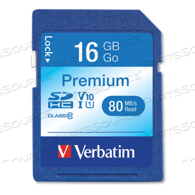 OEM#: 9680816GB PREMIUM SDHC MEMORY CARD, UHS-I V10 U1 CLASS 10, UP TO 80MB/S READ SPEED by Verbatim