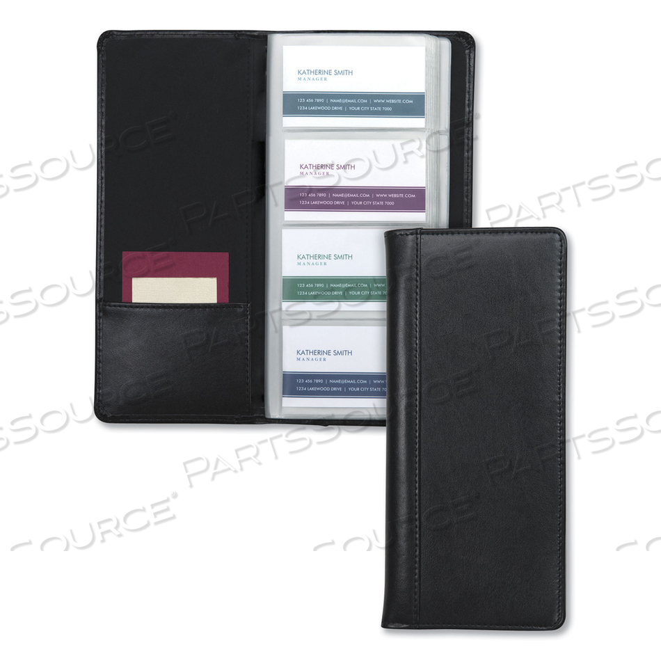 REGAL LEATHER BUSINESS CARD FILE, HOLDS 96 2 X 3.5 CARDS, 4.75 X 10, BLACK