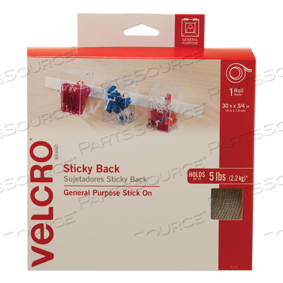 OEM#: 91138STICKY-BACK FASTENERS, REMOVABLE ADHESIVE, 0.75 X 30 FT, WHITE by Velcro