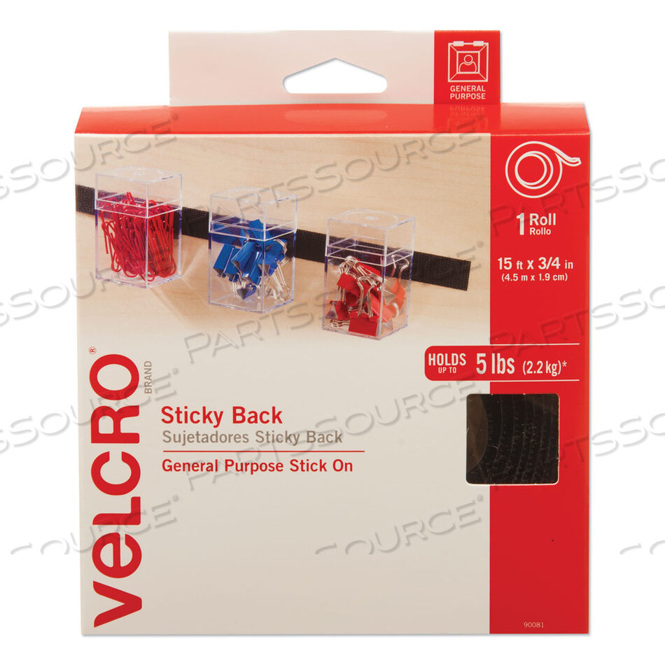 OEM#: 90081STICKY-BACK FASTENERS WITH DISPENSER, REMOVABLE ADHESIVE, 0.75 X 15 FT, BLACK by Velcro